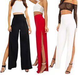 Elegant Fashion Women Yoga Pants High Split Solid Black Loose Streetwear Wide Leg Trousers Female Side Seam Clothes