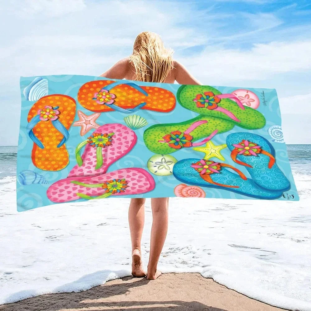 Summer Beach Slippers Printed Beach Bath Towel Microfiber Swimming Towels Oversized Super Absorbent Sand Free Thick Towels