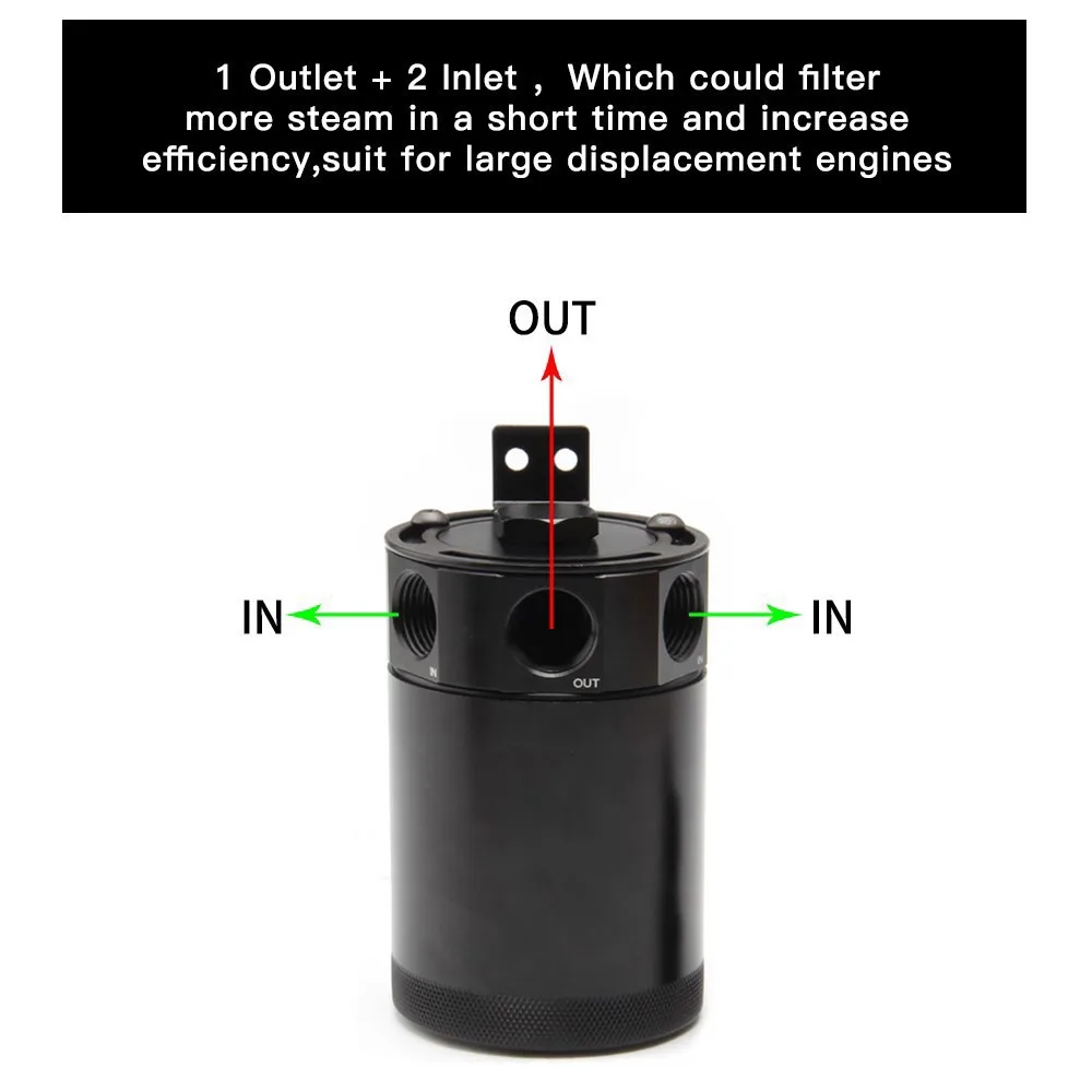 Universal Car 3-Port Oil Catch Can Tank Separator 1 Outlet + 2 Inlet With Breathing Filter And Oil Drain Valve Filter Kit