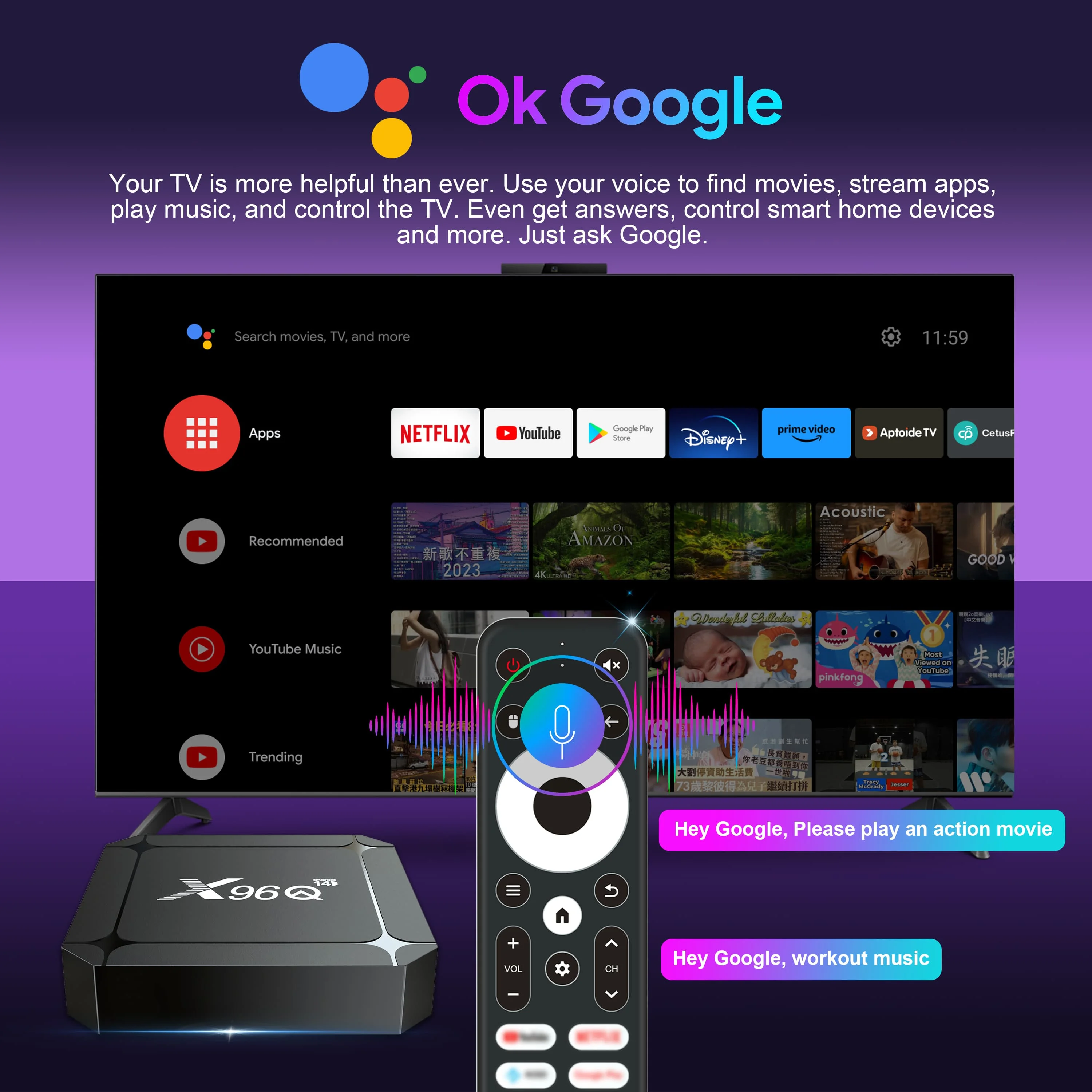 X96Q RK3518 TV Box Android 14 TV BOX يدعم 4K Streaming Box Media Player Android TV Set Top Box 2GB 16GB Voice Assistant