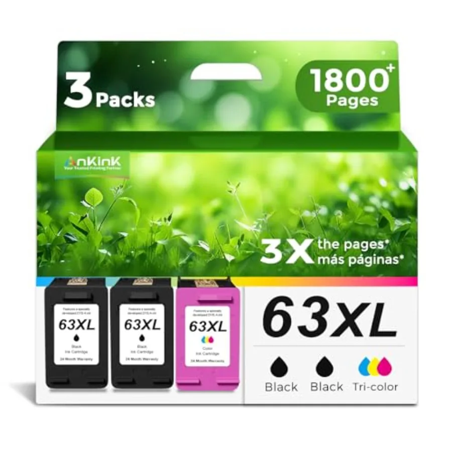 

Сменные чернильные картриджи 63XL для HP 63 XL, 2 черных + 1 цветной, комбинированный набор из 3 штук, совместим с HP63 3830 4650 4652 4655 5200 5252 5255 5258