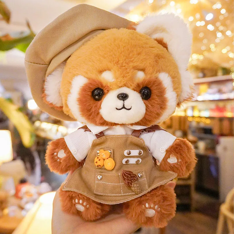 

Cute Red Panda Plush Toy Squishy Fluffy Stuffed Animal with Removable Clothes for Kid Birthday Gift Home Sofa Bedroom Decoration