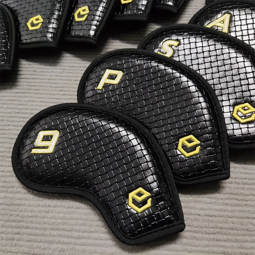 Golf Club Headcover Iron Cover PU Leather Waterproof 10 Pcs Set Druable Fit Club Headcovers,Black Crystal