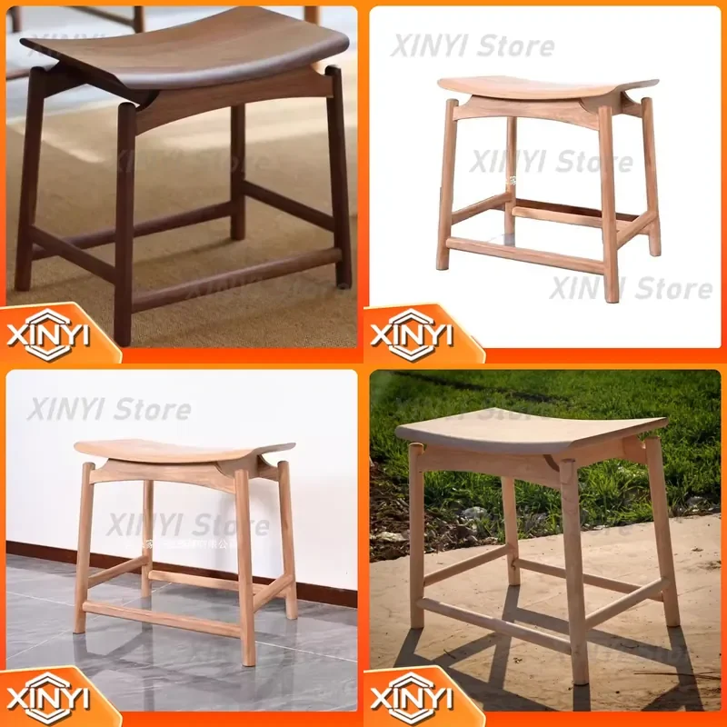 Solid Wood Saddle Stool for Home Tea Ceremony Makeup Living Room Shoe Changing Simple Bar Stool for Small Space Apartment