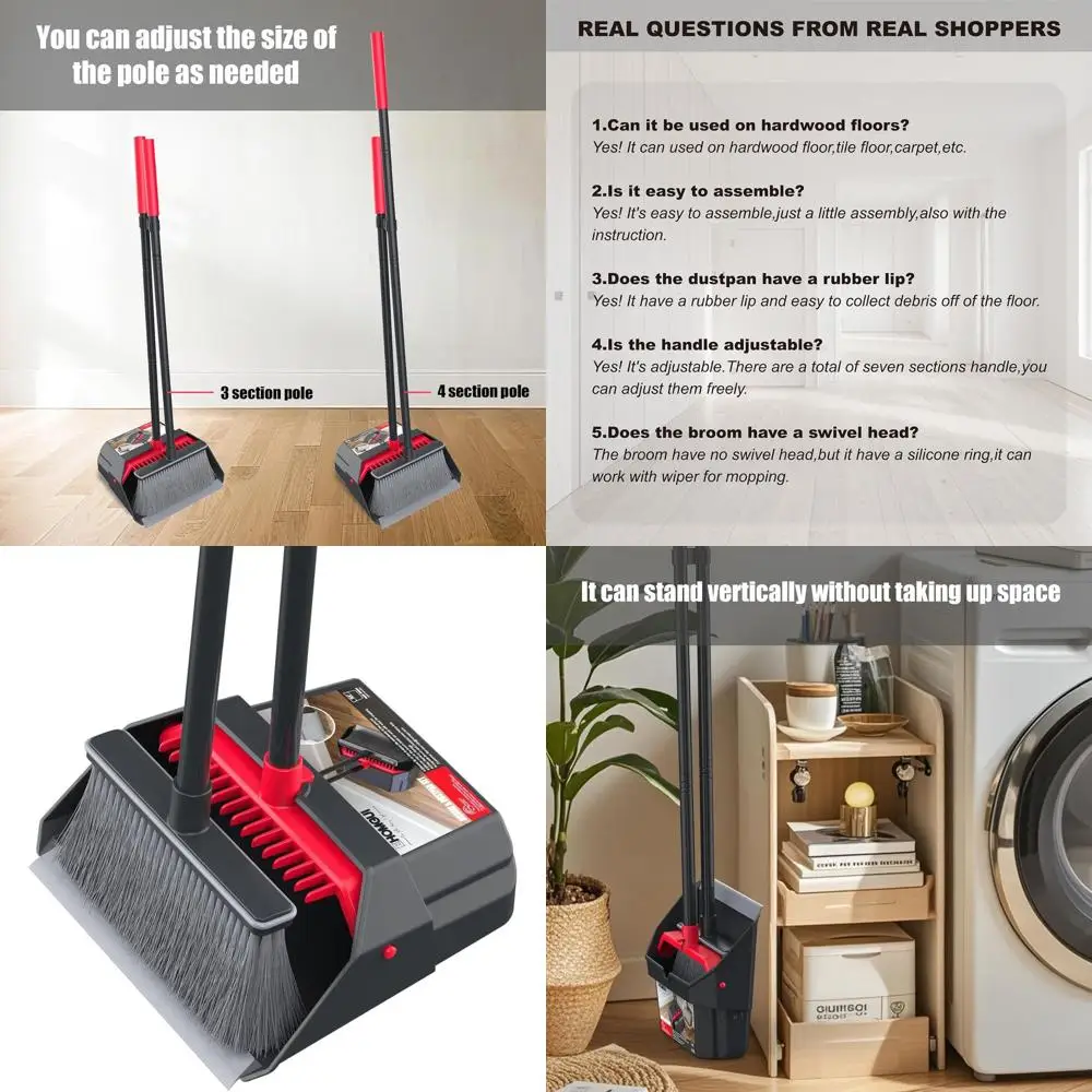 

Long-Handled Dustpan and Broom Set, Gray & Red, Ideal for Home, Kitchen, Yard Cleaning