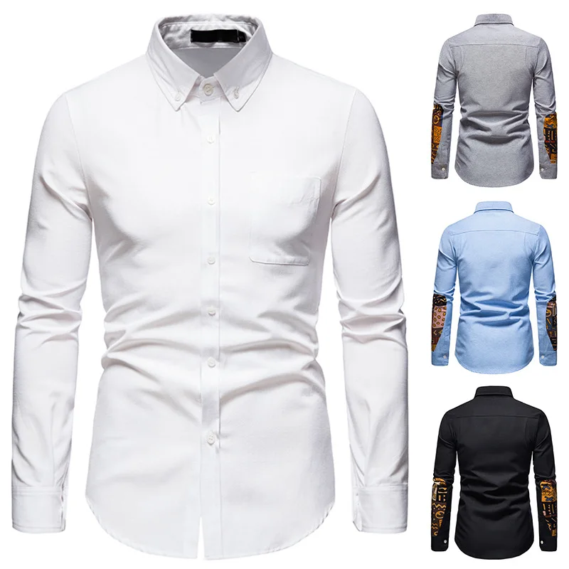 

White African Dashiki Oxford Shirt Men 2022 Brand Slim Fit Long Sleeve Mens Dress Shirts Streetwear Casual Men African Clothing