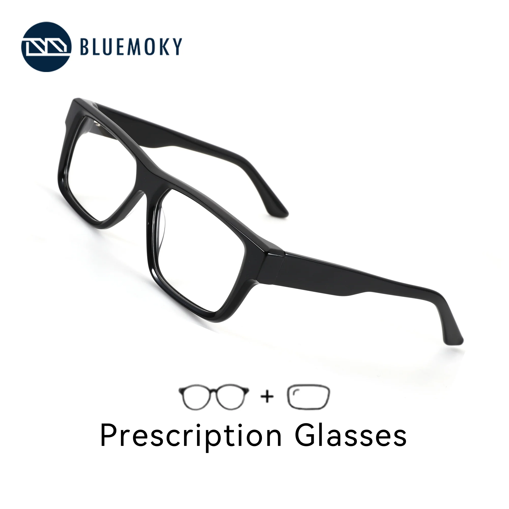 BLUEMOKY (XL Size) Acetate Square Prescription Glasses For Men Anti Blue Light Myopia Graduated Lenses Photochromic Eyewear