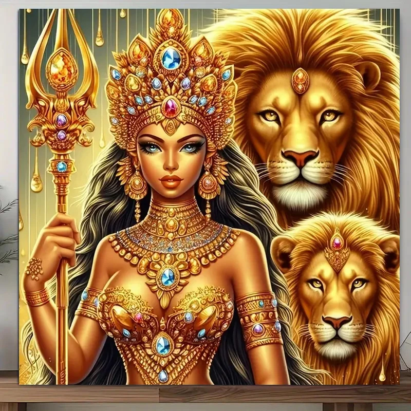 Beautiful Egypt Girl Gold Lion 5D Diy Diamond Painting Jewelry Cross Stitch Full Square Round Diamond Art Mosaic Portrait Decor