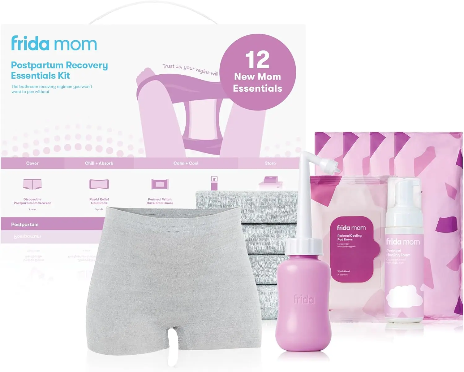 Kit Essencial para Recuperação Pós-Parto: Conjunto de 11 Peças para Novas Mães, Inclui Roupas Íntimas, Absorventes e Mais