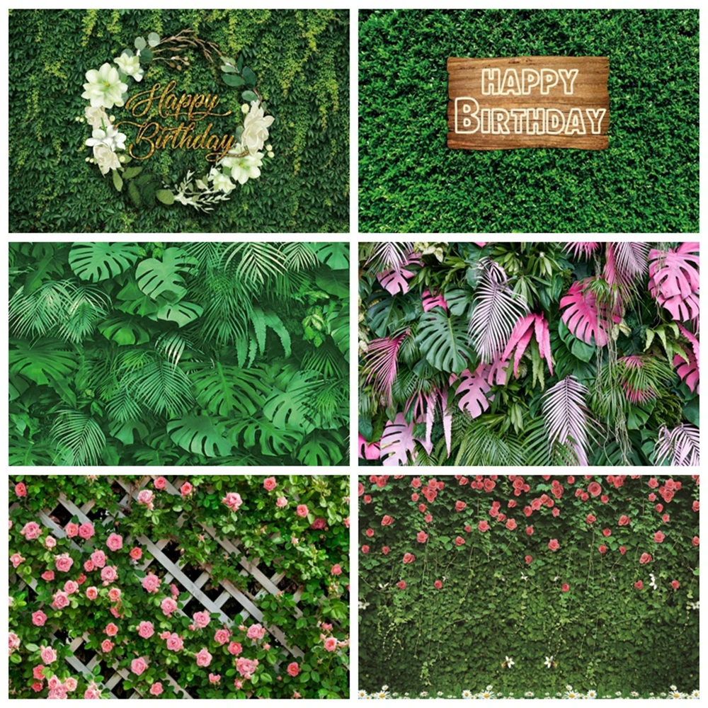 Fondo de hojas verdes de hierba, Fondo de fotografía de retrato de boda para fiesta de cumpleaños de bebé, jungla Tropical de verano para estudio fotográfico