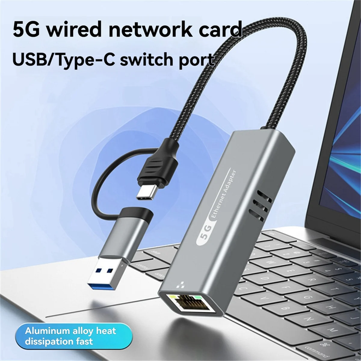 USB 3.0+Type-C-5G 유선 네트워크 카드 어댑터 1000Mbps 네트워크 어댑터 노트북 Win10/11/Mac OS용 RJ45 네트워크 포트