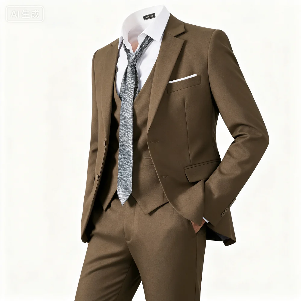 

Elegant Solid Single-Button Slim Fit 3 Piece Men's Terno Blazer Vest Pants Ensemble For Formal Occasions