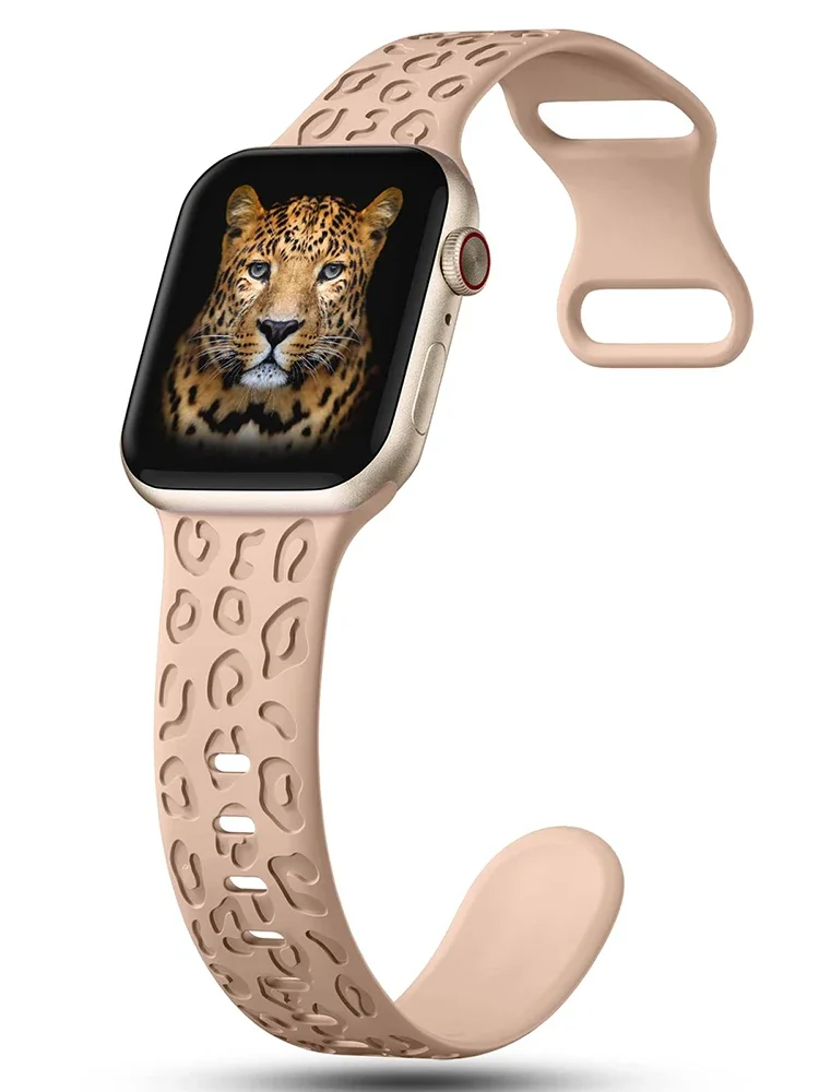 Engraved Leopard Strap For Apple Watch Band ultra2 49mm 45mm 44mm-42-46mm 41mm-40mm Silicone bracelet Series 10 9 8 7 se 3 6 5 4