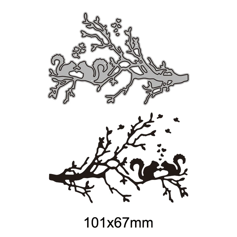 2 Squirrels Dead Branches Metal Cutting Dies Dies DIY Scrapbooking Crafting Knife Mould Blade Punch Decor Paper Cards 2022 New