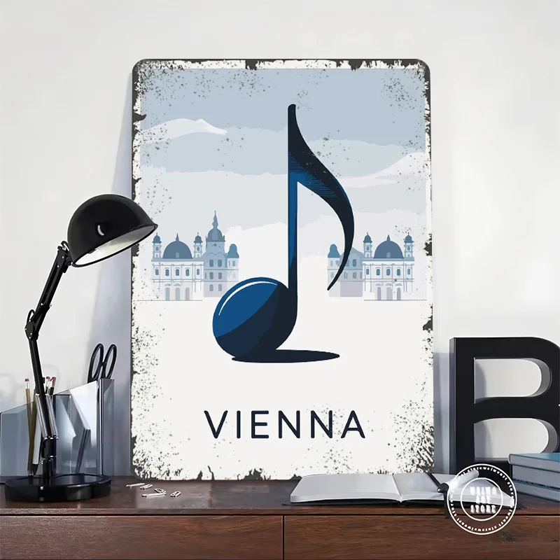 Vienna Music Cityscape Metal Poster Customized Wall Art Retro Vintage Tinplate Signs for Decoration Bedroom Decorations Man Cave