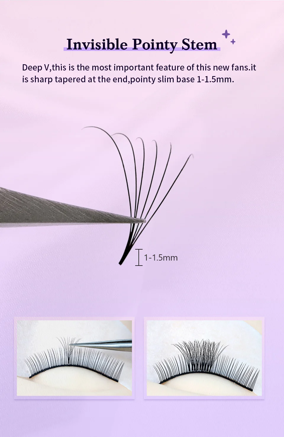 AGUUD 500/1000 Fächerwimpern mit spitzer Basis, vorgefertigte russische Volumen-Wimpernverlängerungen, 3D-16D, scharfer Stiel, Promade Falsche Nerzwimpern – Detail 10