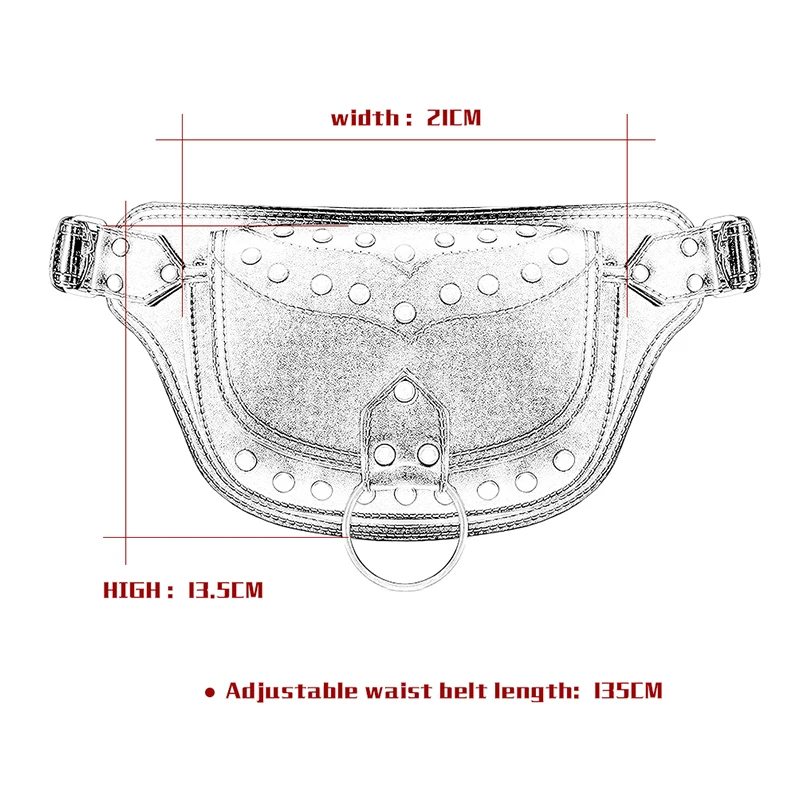 JIEROTYX Leather Studded Women Waist Bag Punk Fanny Waist Packs Travel Crossbody Bag Sling Chest Bags Phone Pouch Fashion Rivet