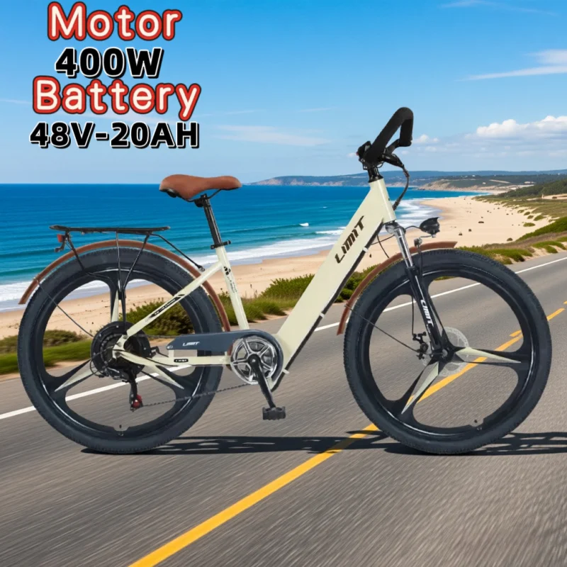 

26-inch leisure E-Bike, 400W brushless motor city riding electric bicycle 48V20AH battery electric moped adult bicycle