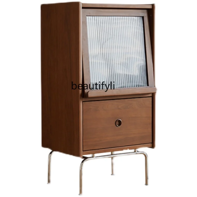 

Japanese-Style Solid Wood TV Side Cabinet Small Vertical Cabinet Living Room Sofa Magazine Cabinet Entrance Storage Cabinet