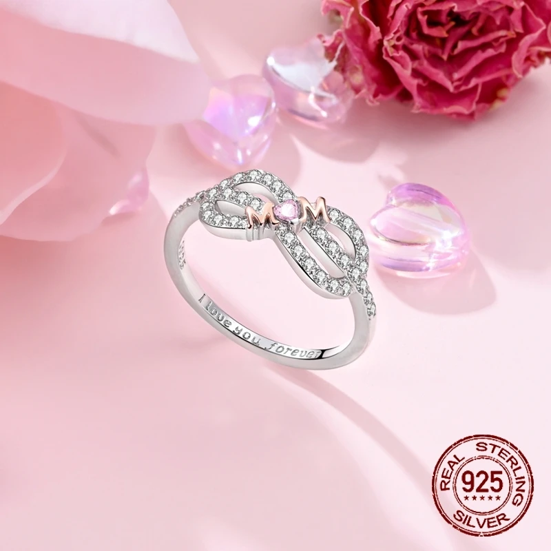 Women's 925 Sterling Silver Forever Love Mom Ring, Gift