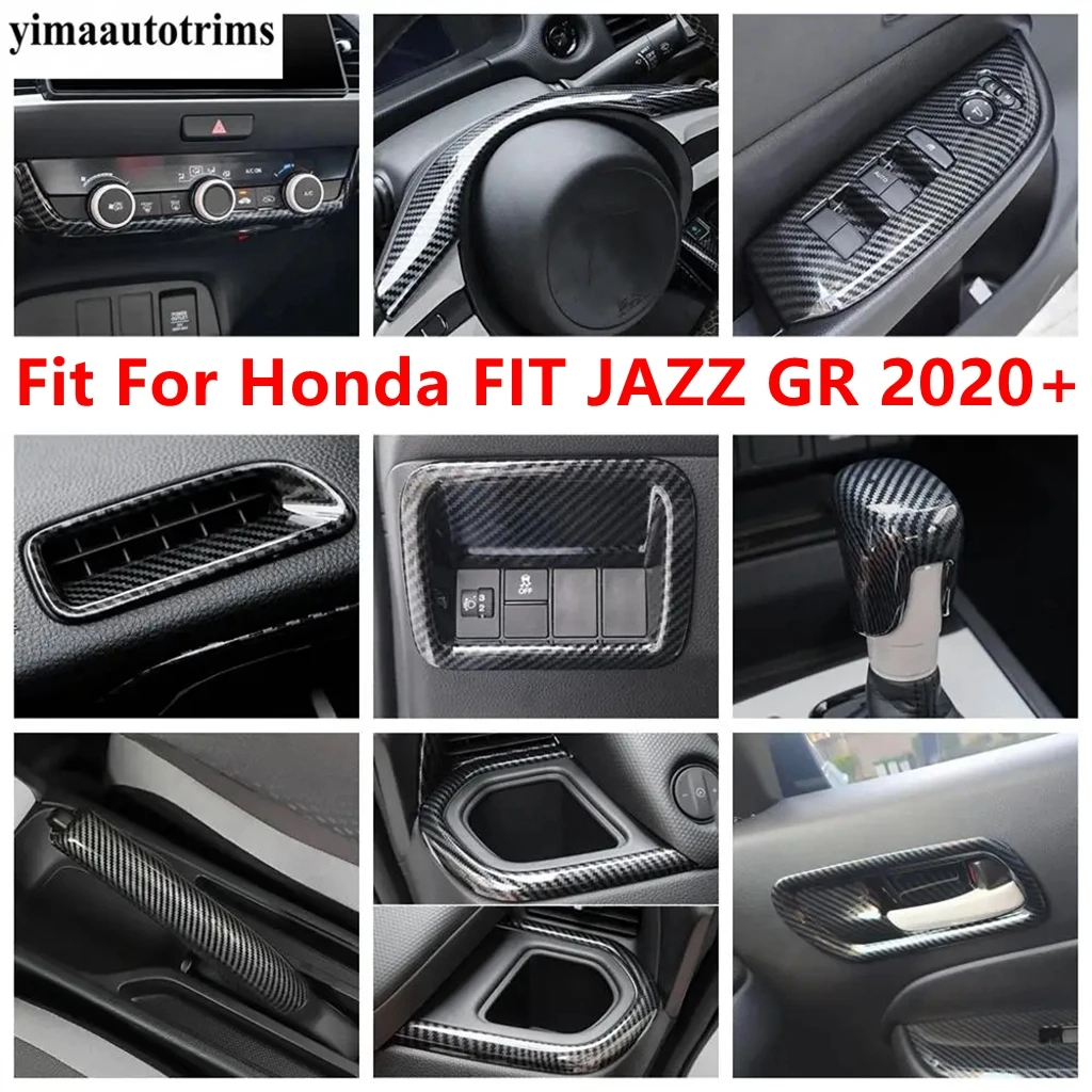 Dashboard Air AC Vent / Steering Wheel / Head Light Lamp Cover Trim For Honda Fit Jazz GR 2020 - 2022 Carbon Fiber Accessories