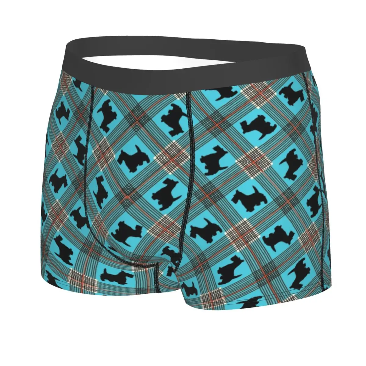 Custom Fashion Black Scottie Dog Plaid Tartan Men Underwear Scottish Terrier Lover Boxer Briefs Soft Shorts Panties Underpants