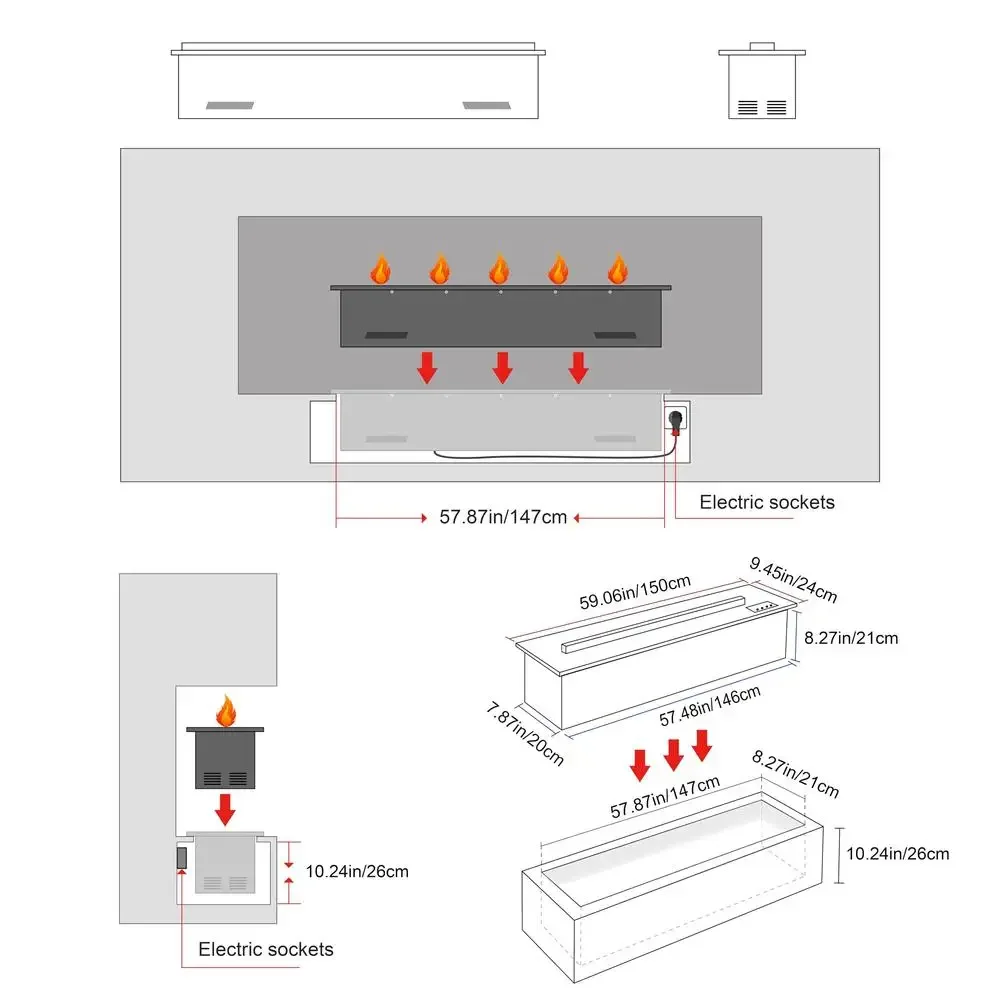 Elektrische open haard 3D-damp Afstandsbediening Meerkleurig Verneveling Vlammen Realistische LED Sfeerverwarming Thuis Woonkamer