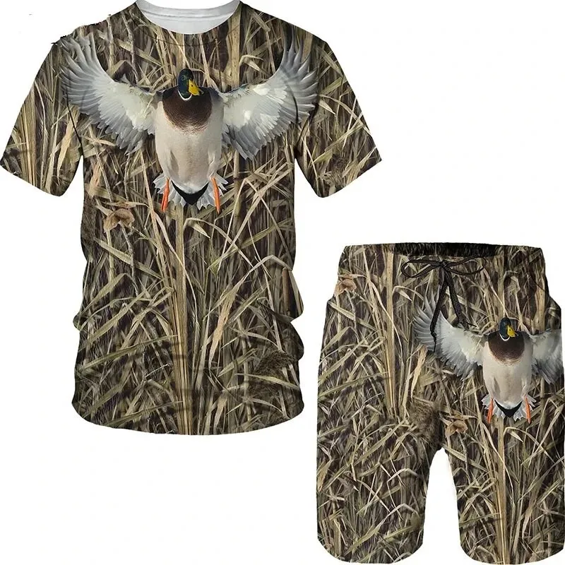 Wild Animal Camouflage Hunting Summer T-shirt Set 3D New Men's Tee Shorts Suit Fashion Casual Round Neck Short Sleeve Sports Set