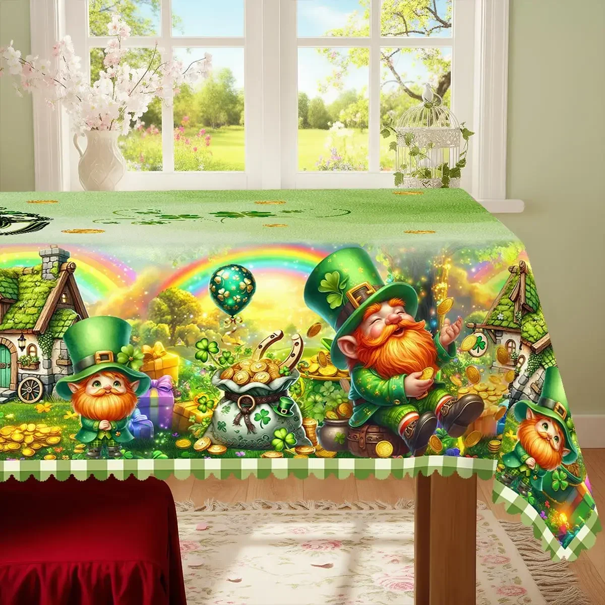 1 piece, Saint Patrick's Day themed party tablecloth, spring and summer clover mini goblin clover print design yzb