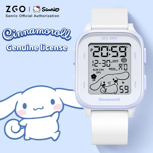 ZGO Sanrio Cinnamoroll reloj para niños para niñas estudiantes lindo estilo simple impermeable cuadrado reloj electrónico digital regalo 878