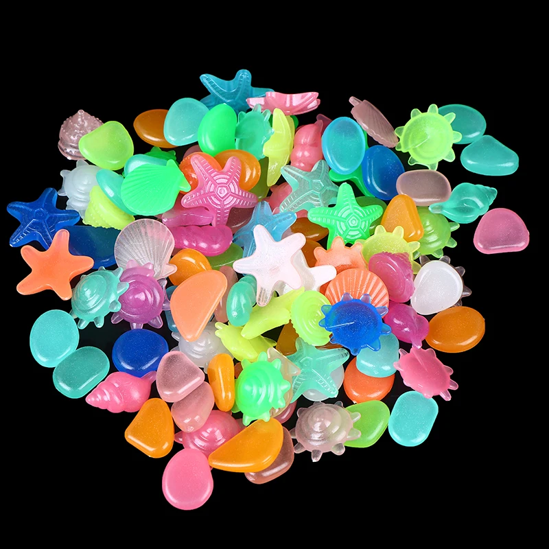 

100Pcs Mixed Marine Luminous Stones Colorful Stones Simulating Shell Starfish Fish Tank Pebbles Fairy Garden Yard Ornaments