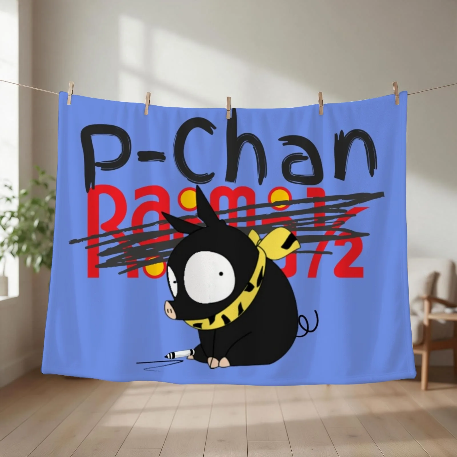 P-Chan Ranma Logo (Blue Background) SILLYFUN ON REDBUBBLE.COM (LOWER QUALITY IF STOLEN) Throw Blanket