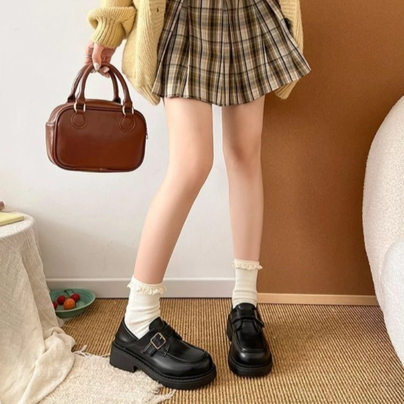 

New 2026 Spring Summer Women's Black British Style Leather Slip-On Loafer Flat Shoes Trendy Fashion Casual Comfortable Footwear
