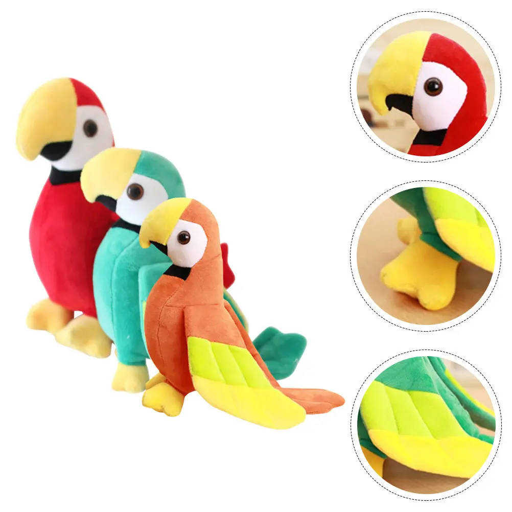 

Набор из 3-х разноцветных мягких игрушек-попугаев: имитация животных, для совместных игр родителей и детей, компаньон для сна, милое украшение в виде птицы