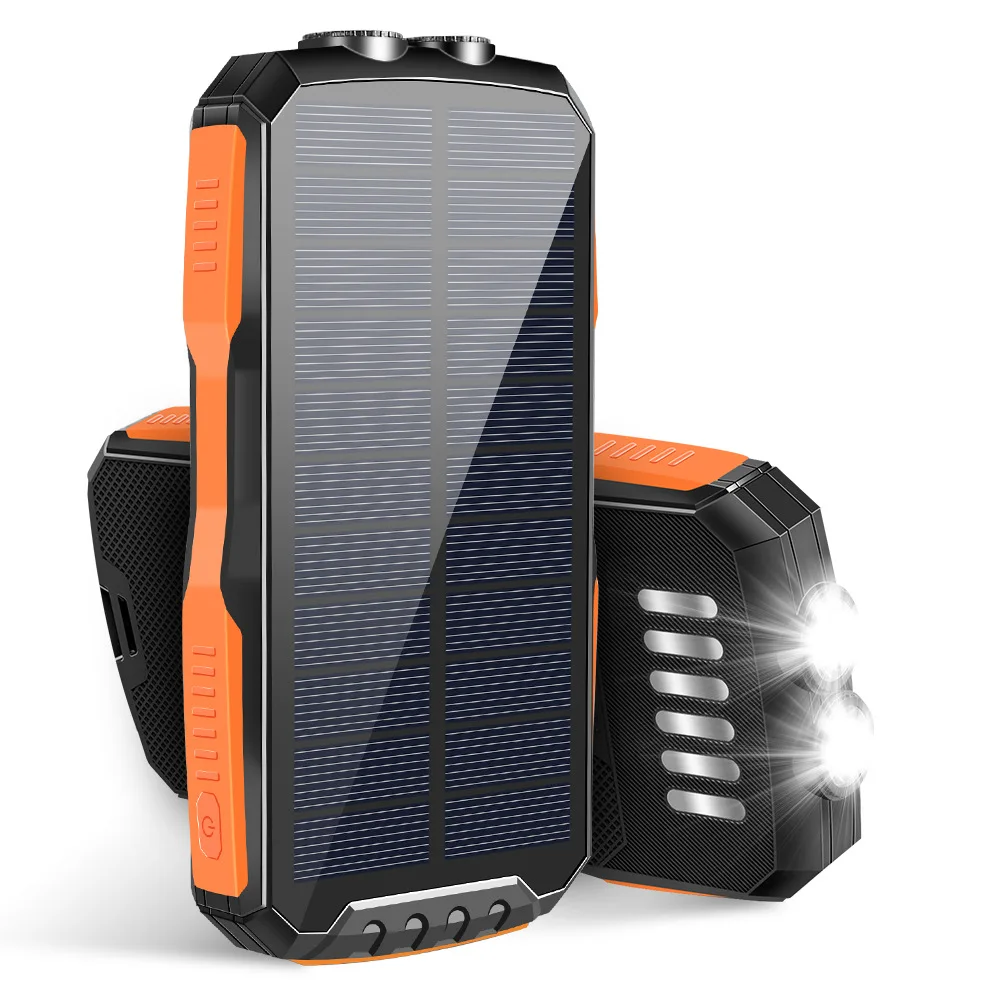 Solar Power Bank 30000mAh torcia a luce forte ricarica Wireless solare potenza Mobile impermeabile LEDusb luce da campeggio di emergenza