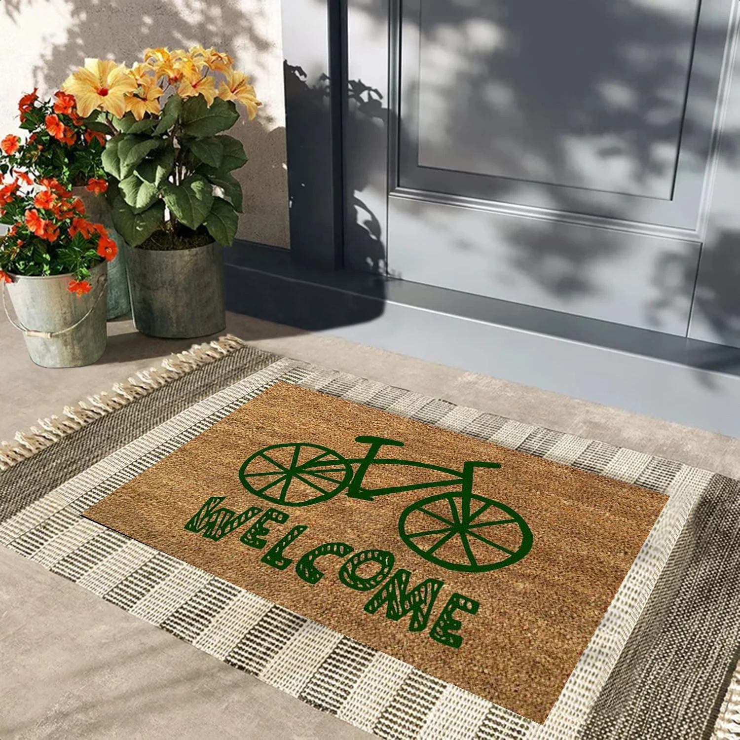 Bicycle Welcome Design Door Mat,Non-Slip Rubber Floor Mat, Housewarming Welcome Mat for Outdoor Entryway, Kitchen Bath Rug 30x18