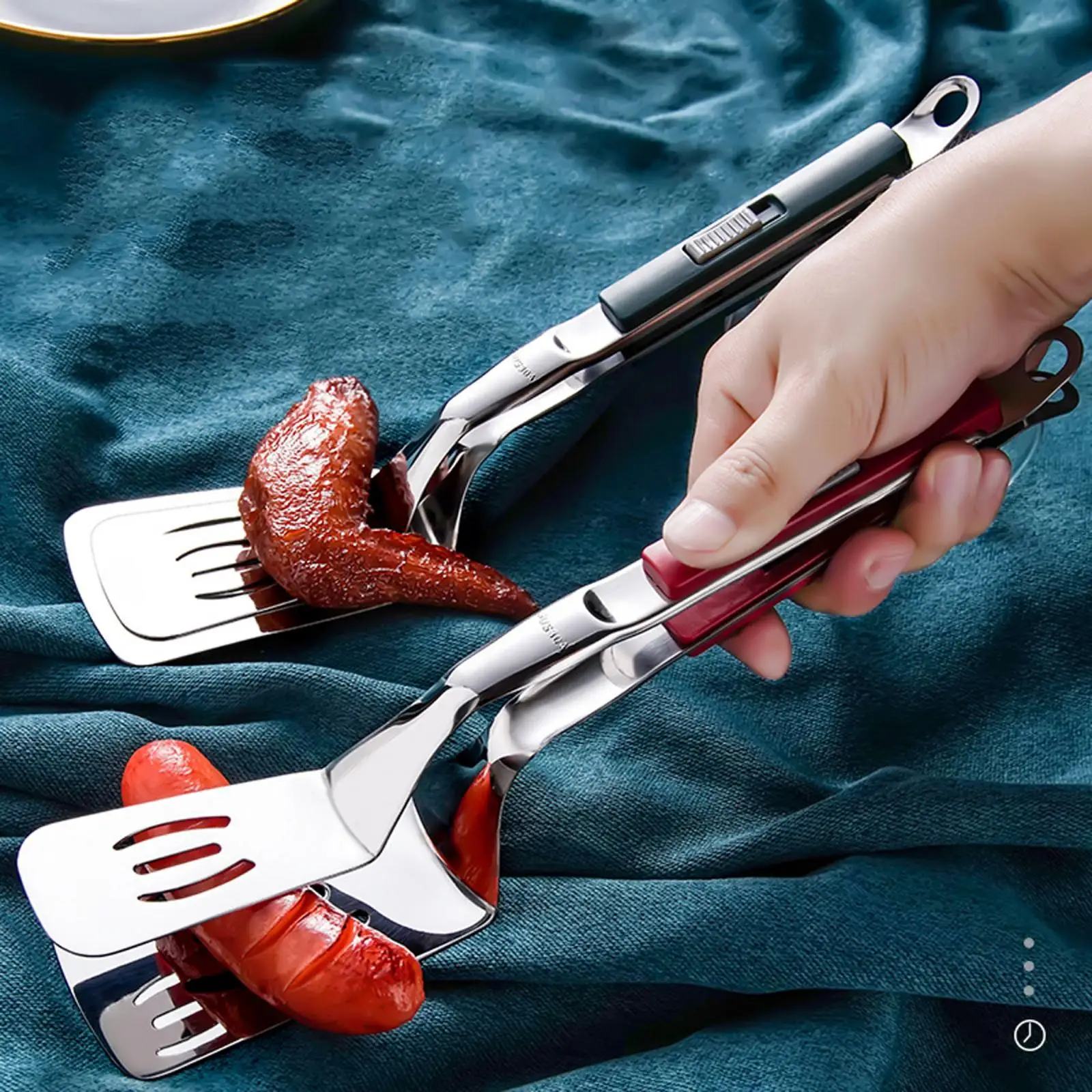 Stainless Steel Spatula Tongs Fish Spatula Slotted Double Spatula Grill Tongs for Beefsteak Burgers Fish Cooking Fillets