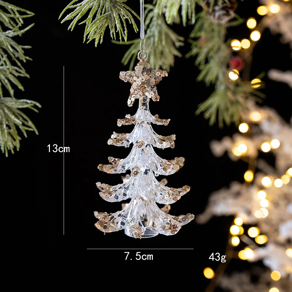 

2pcs Xmas Tree Transparent Snowflake Hanging Ornament Easter Painted Car Bunny Keychain For Christmas Tree Decoration