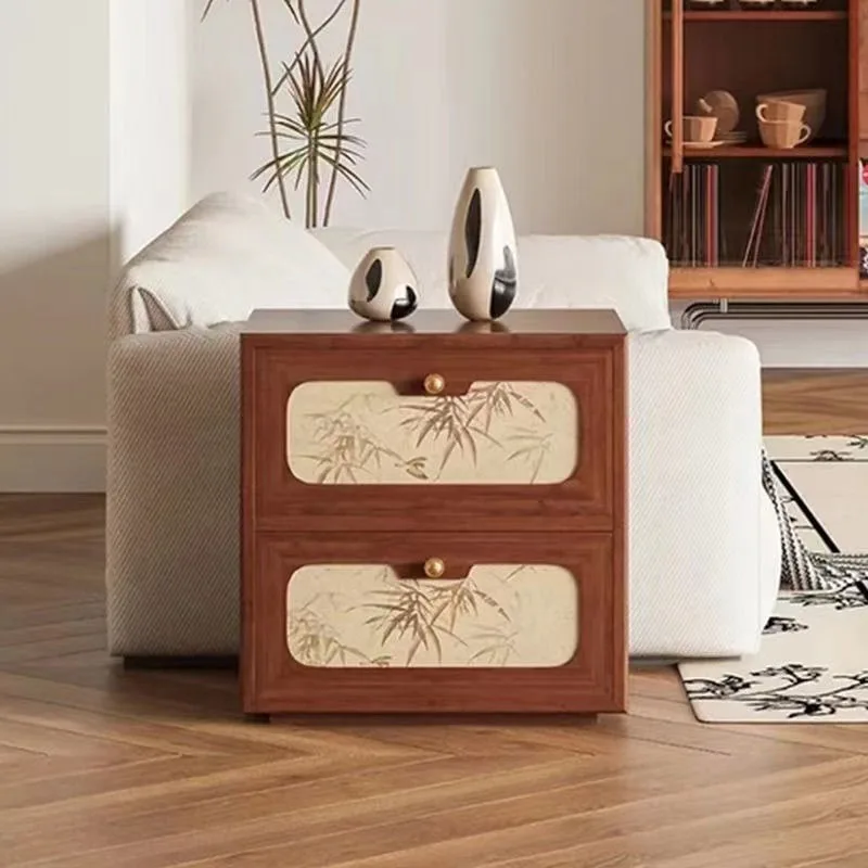 wood pastoral bamboo leaf storage cabinet modular free combination storage cabinet living room Internet celebrity chest cabinet