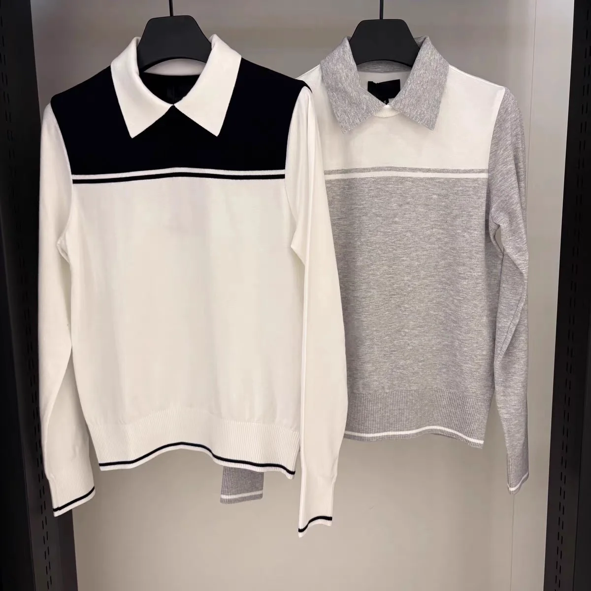 Clearance Sale-Women Fashion Golf Knit Sweater Lapel Collar Long Sleeve Color Block Pullover Casual Sports Golf Apparel