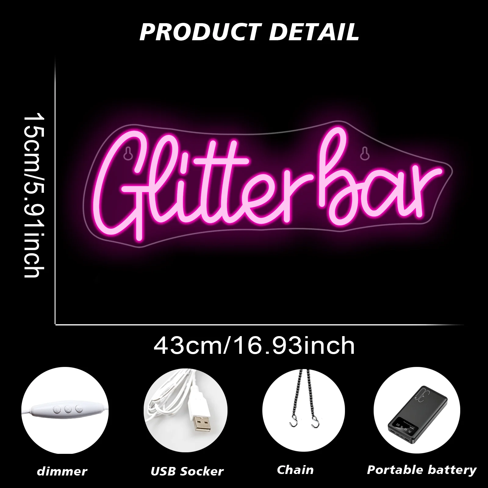 Glitter Bar ป้ายนีออนไฟ LED ตกแต่งห้องบาร์ธุรกิจยินดีต้อนรับป้ายหรี่แสงได้ USB Power โคมไฟสําหรับ Home Bar Shop Night Club