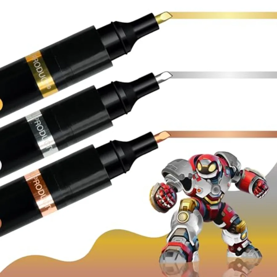 

Liquid - Permanent Mirror Pens, Chrome Paint Pens for Plastic, Metal, Model Painting, Touch Up and Repair Kit, Set of,Gold, Cop