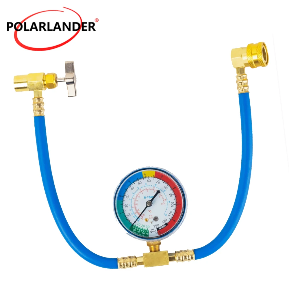 R1234YF AC Recharge Hose Kit 1/2 Inch LH Thread Self Sealing Can Tap Opener With Pressure Gauge