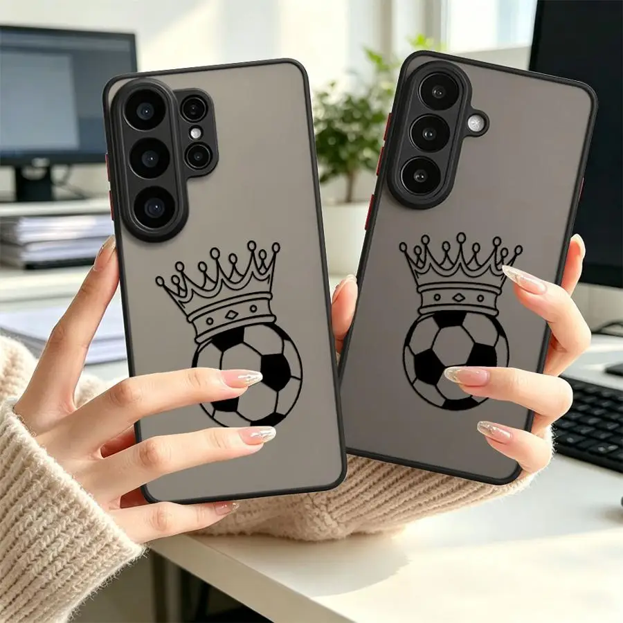 Funda Back Phone Cover Case for Samsung Galaxy S26 S25 Ultra S21 S24 Plus S20 FE Note 20 Ultra 10+ S22 S23 FE Crowned Soccer