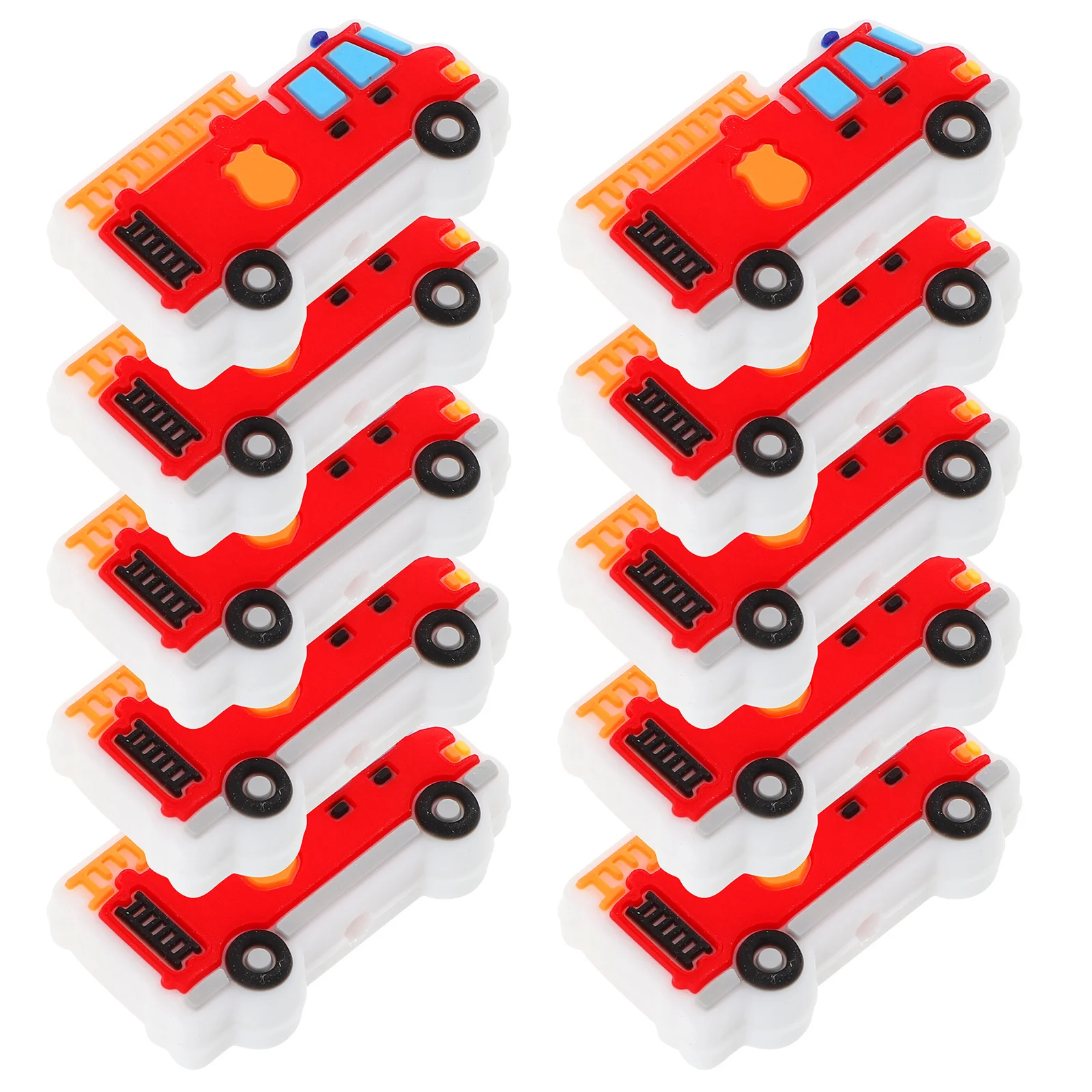 

10Pcs Fire Fighting Truck Silicone Beads for DIY Crafts Jewelry Making Loose Spacer Beads Set for Keychain Pacifier Clip