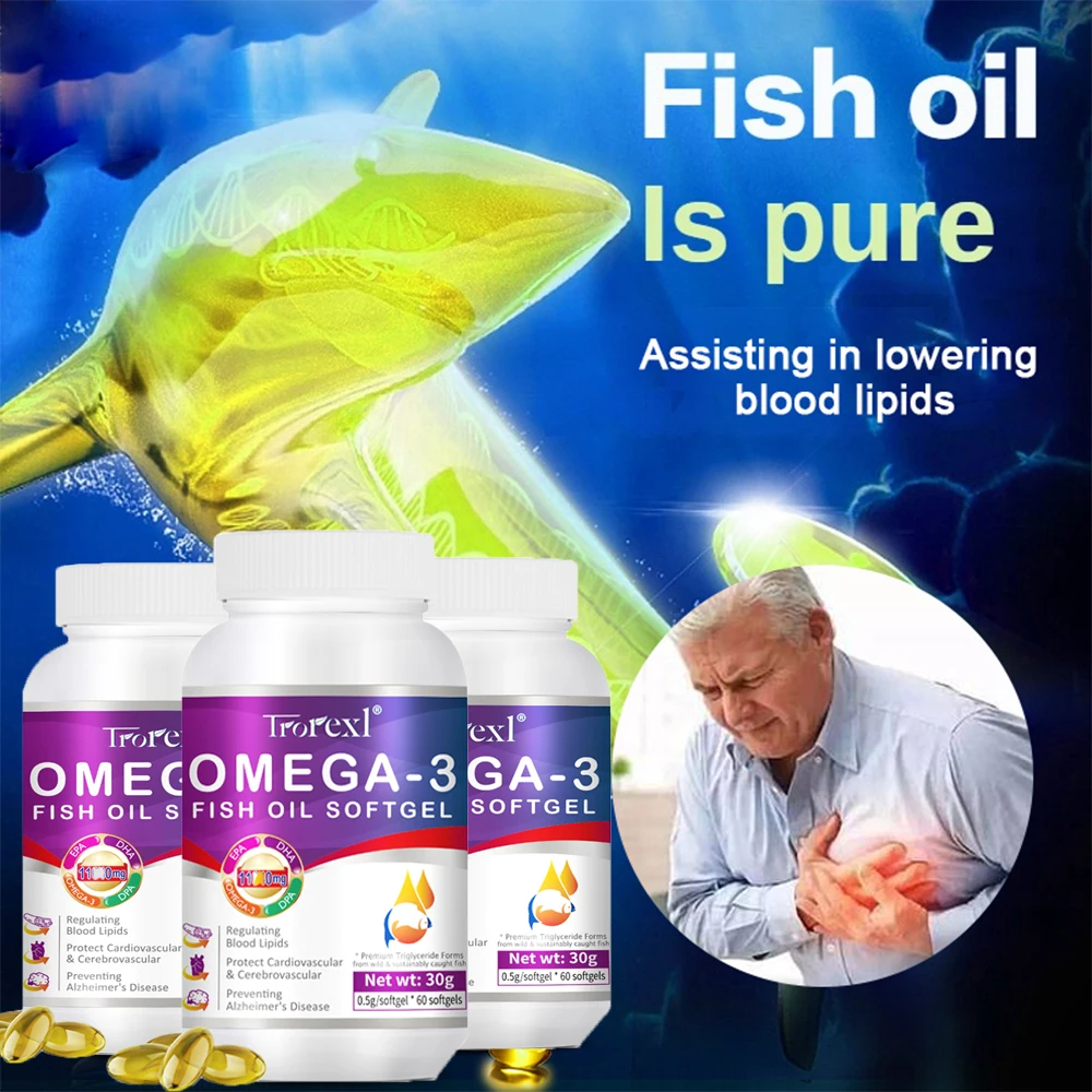 Omega 3 Fish Oil Capsules Triple Strength Intelligence Development Help Support Brain & Heart Health Includes EPA & DHA Softgel