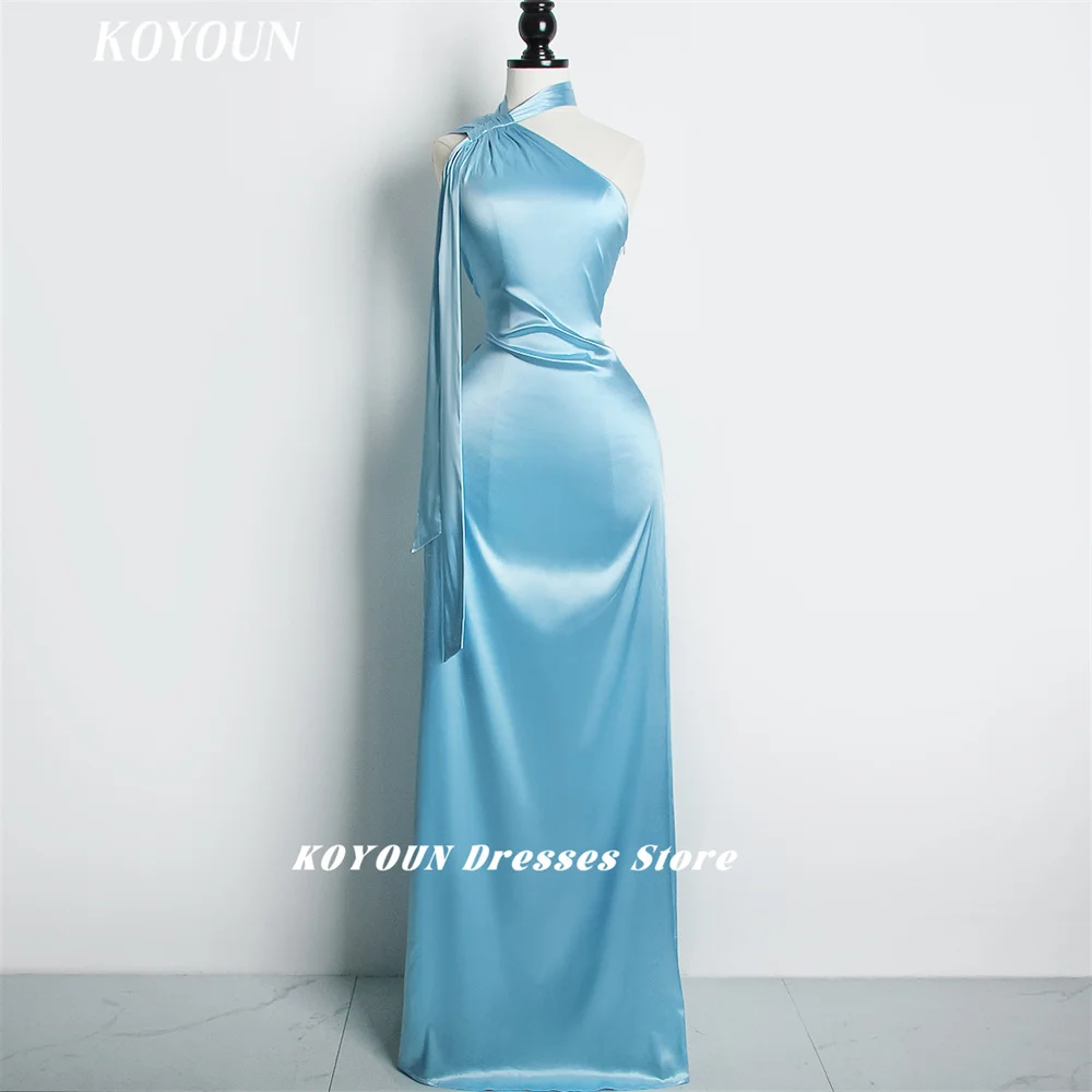 KOYOUN Sexy High-end Women's Clothing Oblique One-shoulder Halter Neck Sleeveless Dress Long Satin Dress Elegant Evening Dress