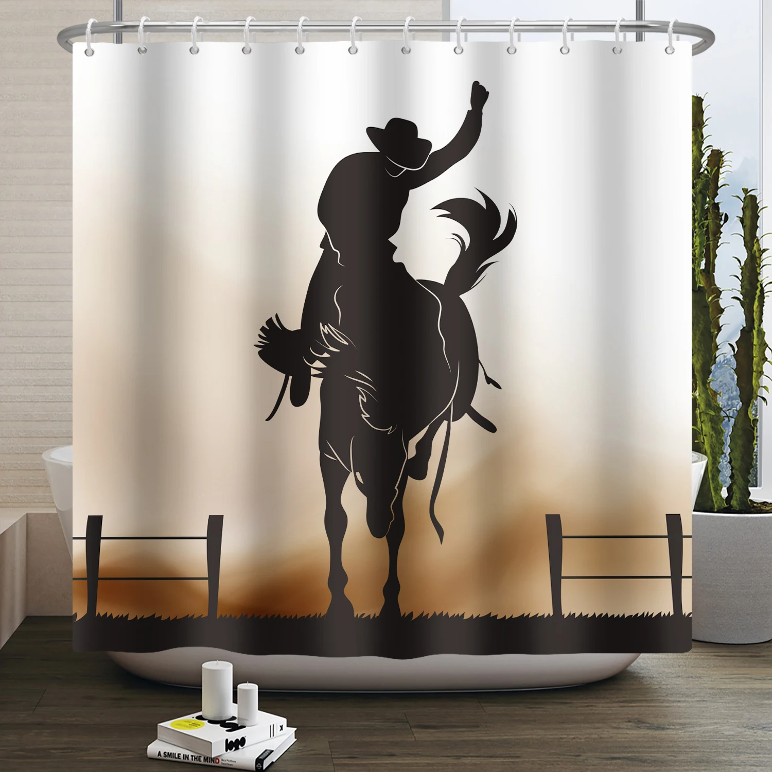 Western Cowboy Shower Curtain Country Cowboy Riding Horse Wild West Farmhouse Bathroom Curtain Minimalist Aesthetic Bath Curtain