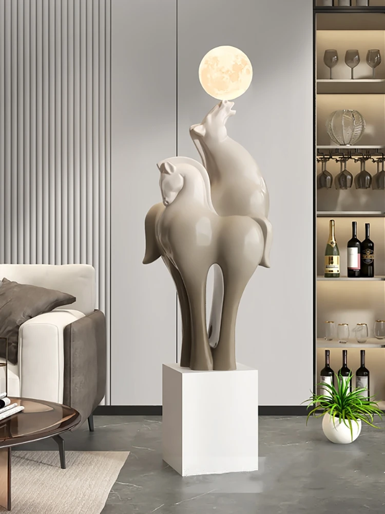 Home Decor Horse Statue Floor Decoration Nordic Style Living Room Large Cartoon Animal Sculpture Welcome Art Ornaments Figurines