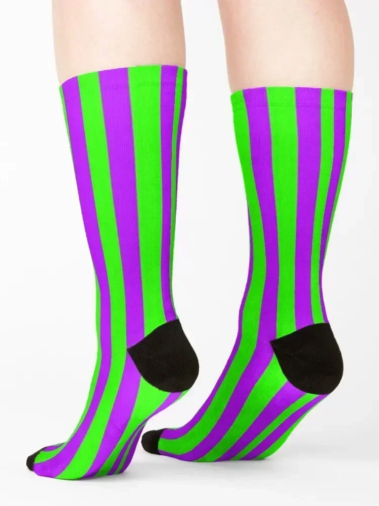Neon Green and Purple Vertical Stripes Socks luxe man ankle sports stockings Socks Men's Women's